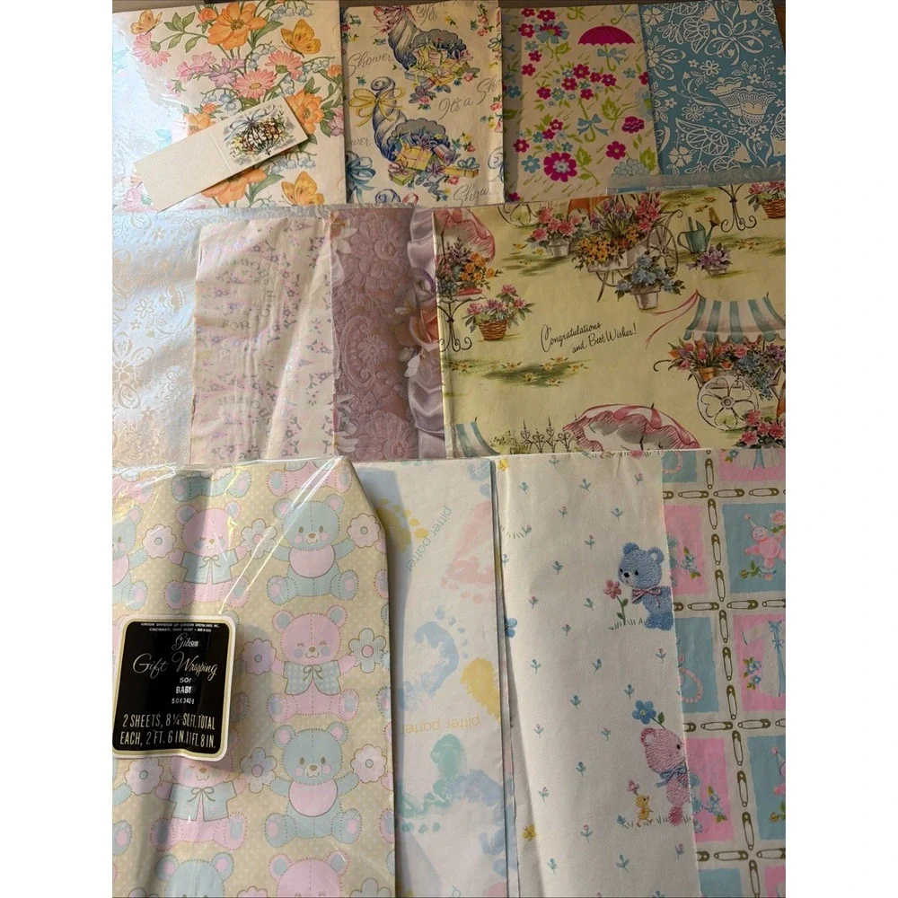 Vtg Bridal & Baby Flat Wrap Sheets, Some New In Package 13 Designs, Amounts Vary